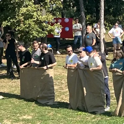 ICRON employees participating in team-building outdoor activity