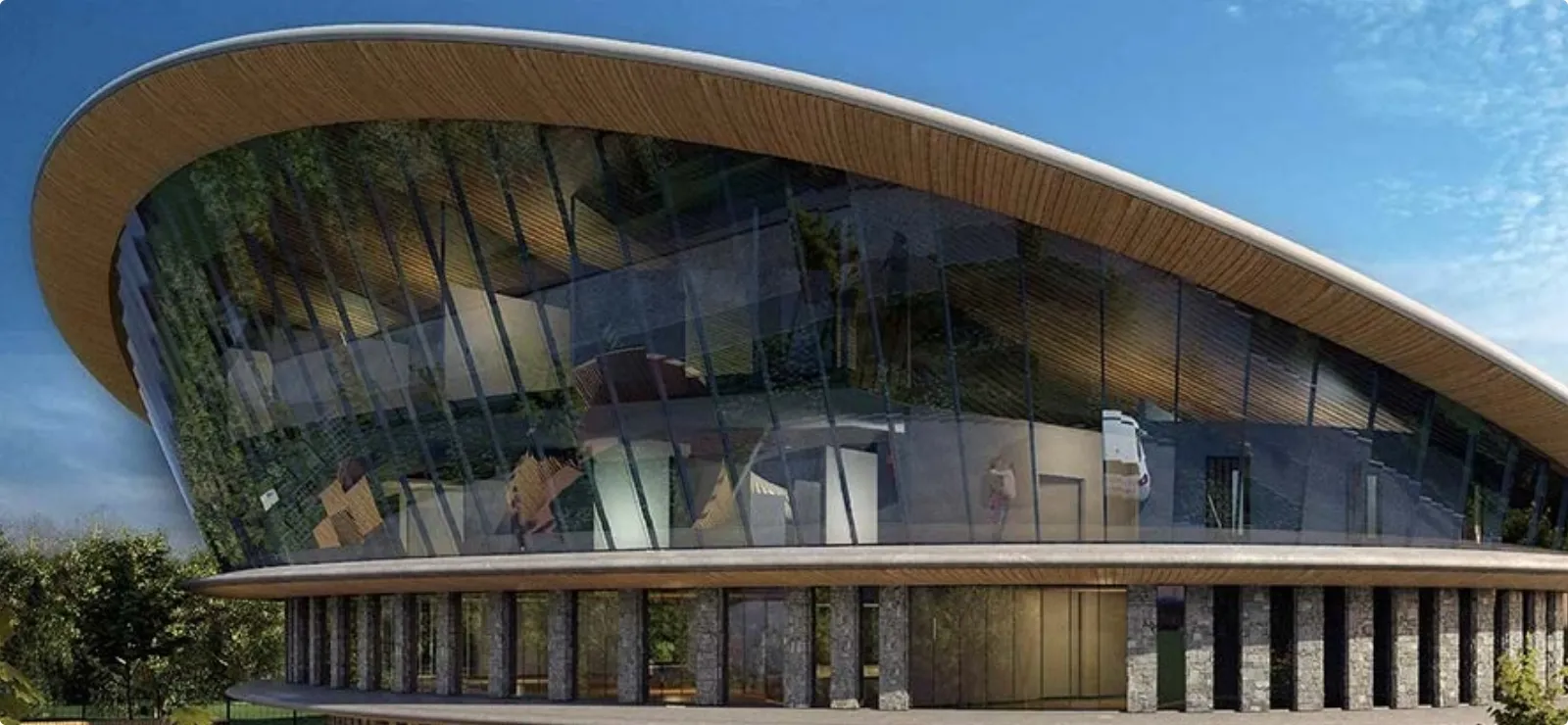 Contemporary building with reflective glass façade showcasing architectural excellence
