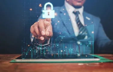 Executive using digital lock interface for data security