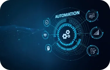 Digital dashboard displaying procurement automation and process icons.