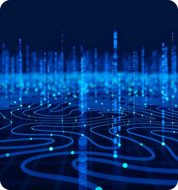 Digital network visualization representing supply chain order promising with real-time inventory, demand, and fulfillment data flowing across connected nodes.