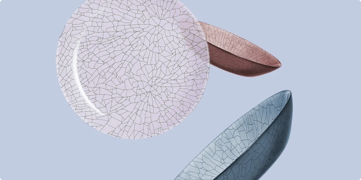 Decorative ceramic plates showing modern design textures and color harmony for material innovation