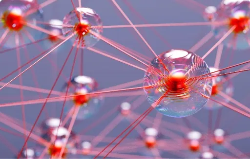 Abstract visualization of molecular connections symbolizing pharmaceutical innovation and data networks