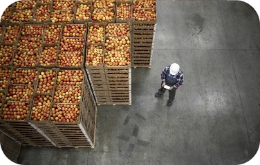 Workers handle ingredients in a warehouse to support allocation and batch planning decisions.