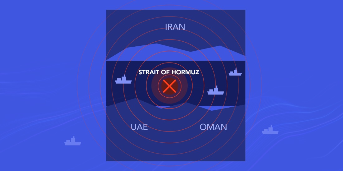 Illustration of routes affected by the Strait of Hormuz closure.